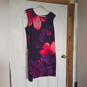 Elegant Floral Midi Dress in Purple and Pink
